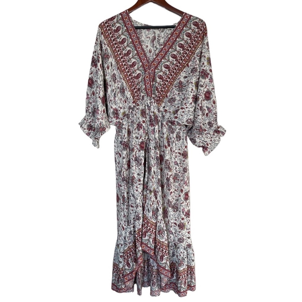 UMGEE | Cream Paisley Gathered-Waist Hi-Low Dress Size Large EUC - Picture 7 of 8